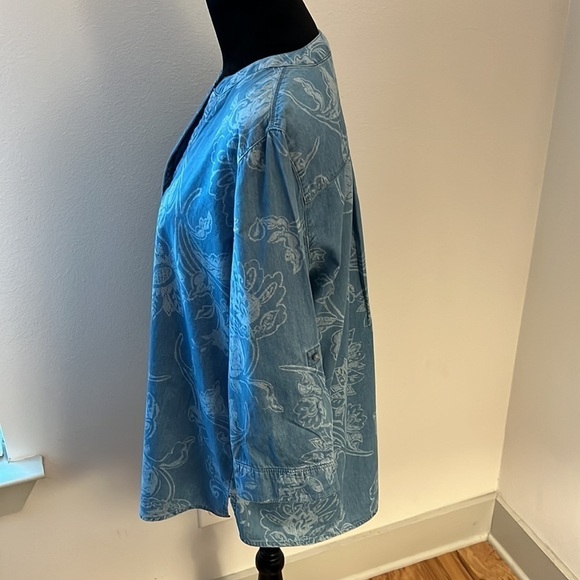 Chico’s 100% cotton denim print tunic blouse Sz L / 12 - Picture 3 of 9